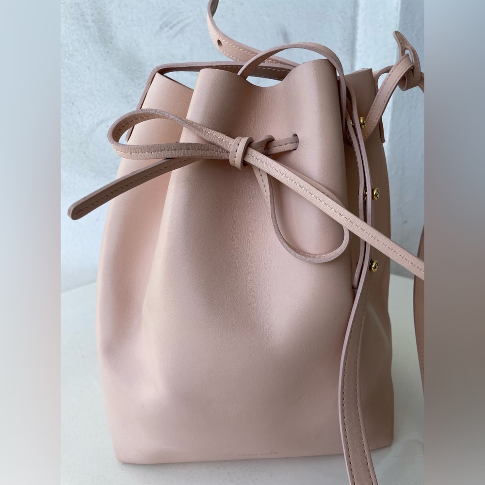Mansur Gavriel Pink Leather Shoulder Bag with Drawstring Closure